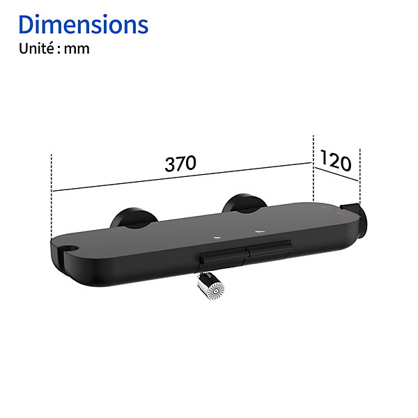 Mitigeur de Douche Robinet Douche Bain Douche Mural Monocommande à Bouton avec Double Sortie et Plateau Rangement Noir