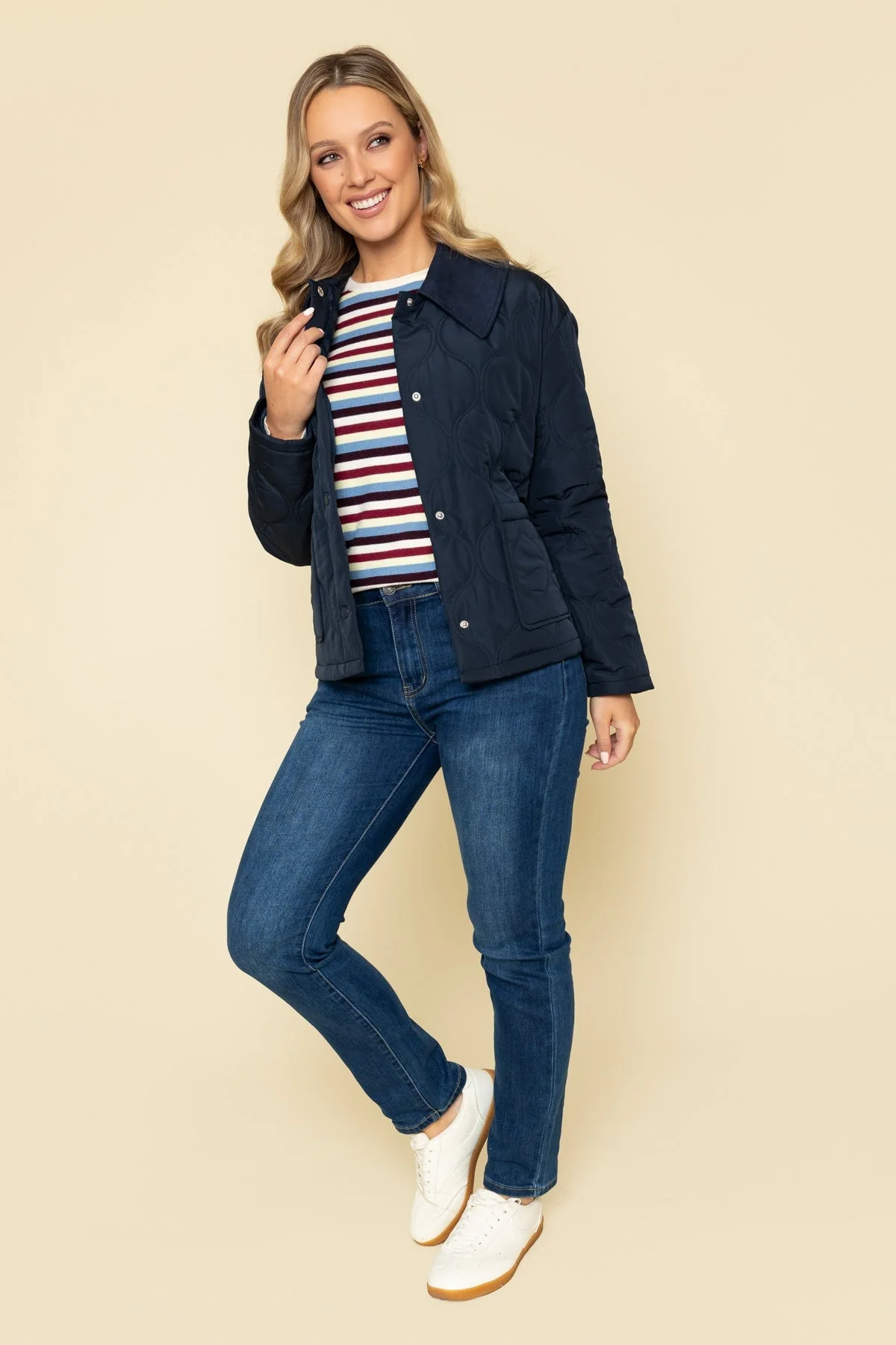 Navy Jacket with Suedette Collar