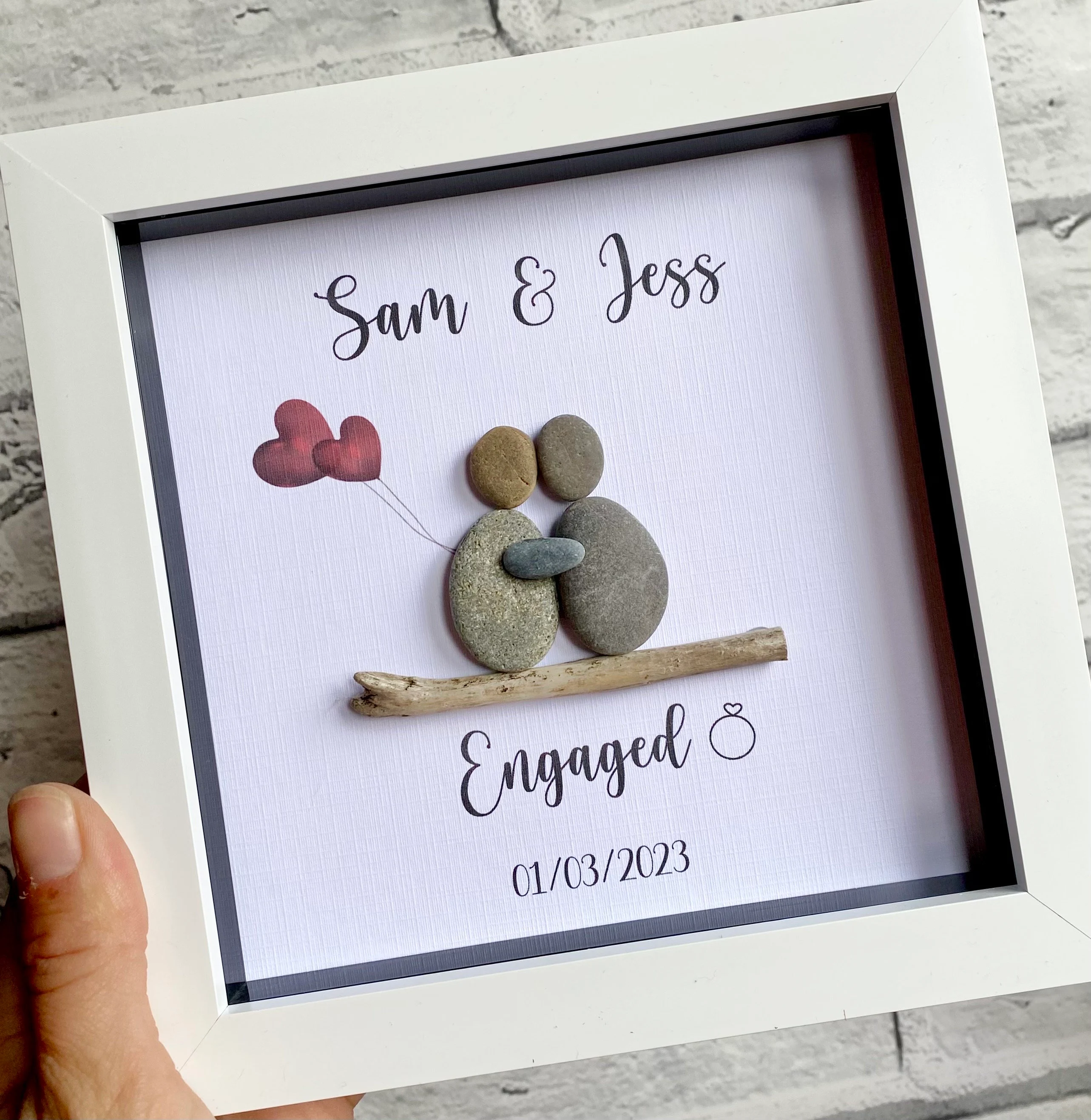 Personalised Engagement Gift, Box Frame, Engagement Gift for Couples, Engagement Gift Ideas, Couple Pebble Frame, Congratulations