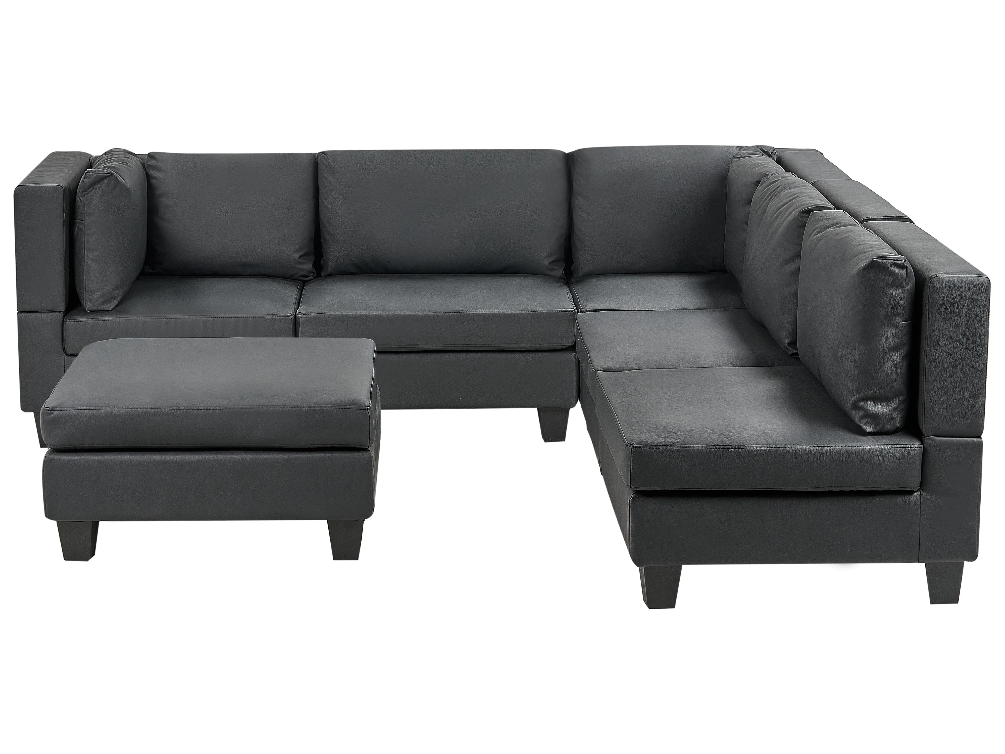 Modular Corner Sofa 5 Seater UNSTAD Faux Leather Black with Ottoman Left Hand