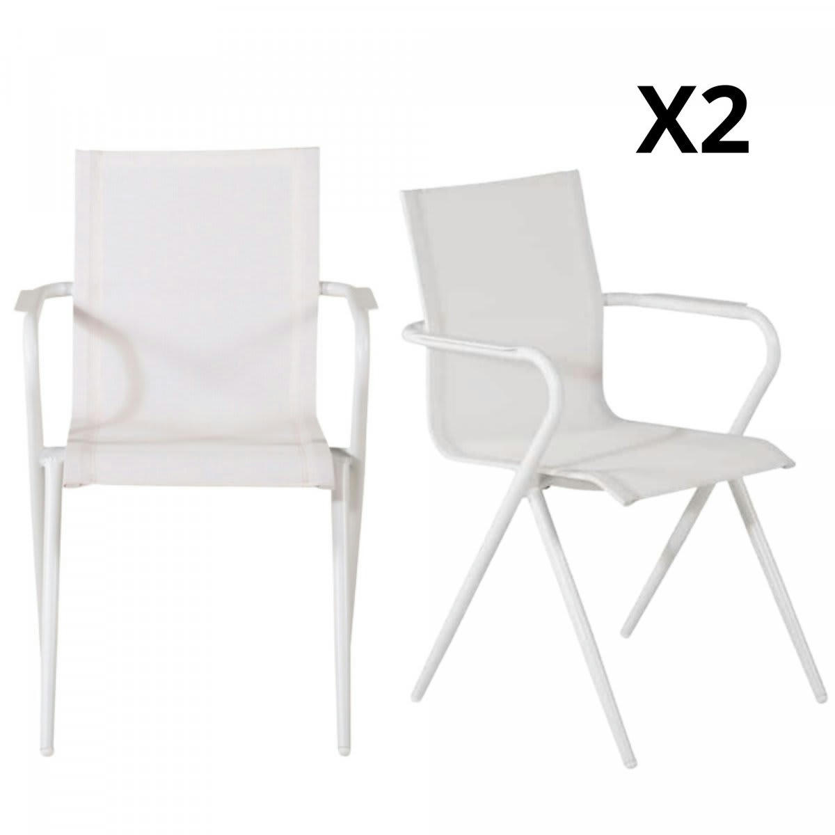 TACNA - Lot de 2 chaises de jardin design avec accoudoirs blanc