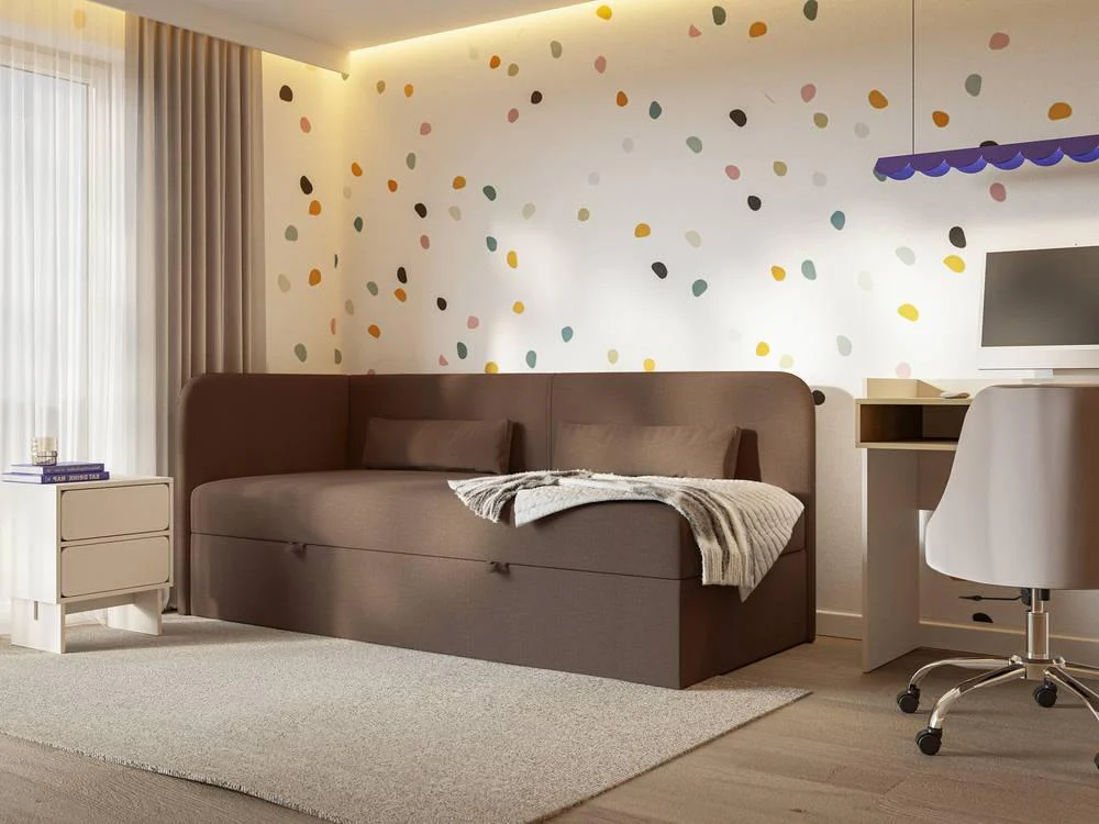 Jeugdbed Cambrils chenille links 90 x 200 cm met opbergruimte