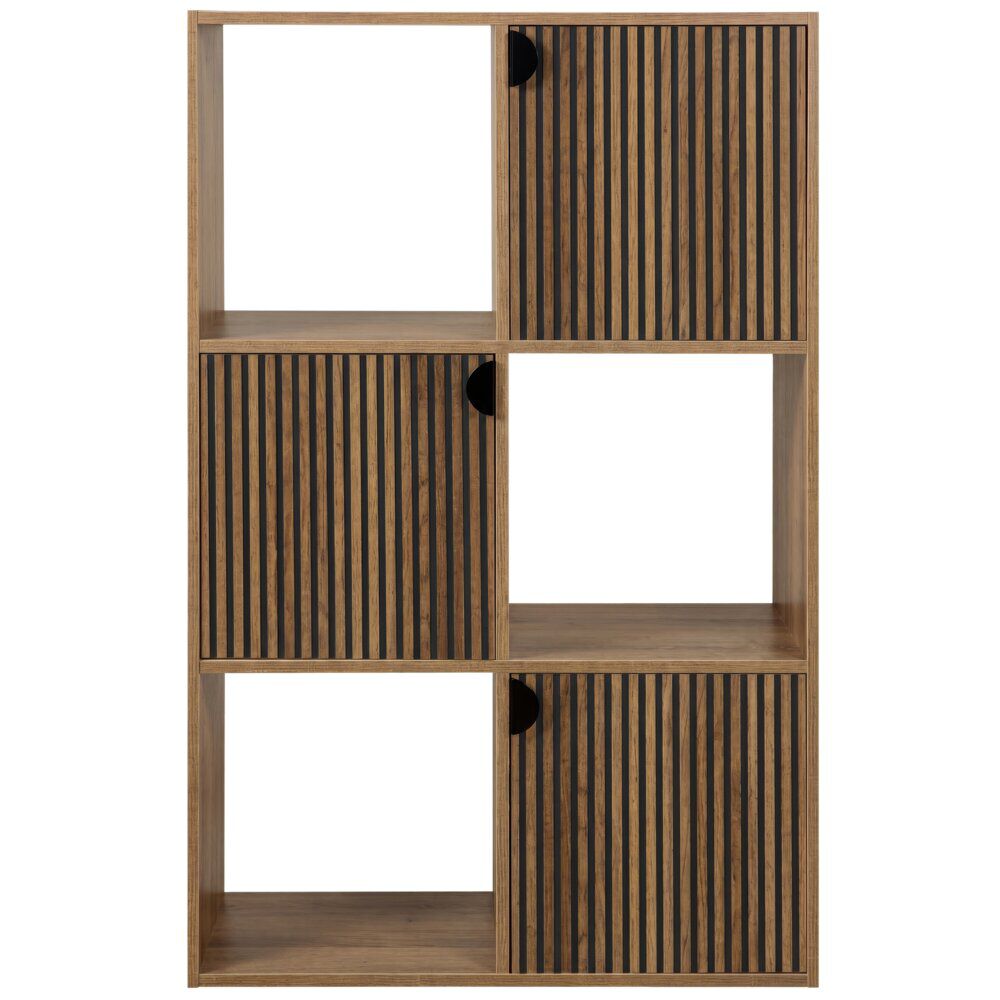 étagère Adam 6 cases 3 portes en bois brun L60xP29,5xH90cm