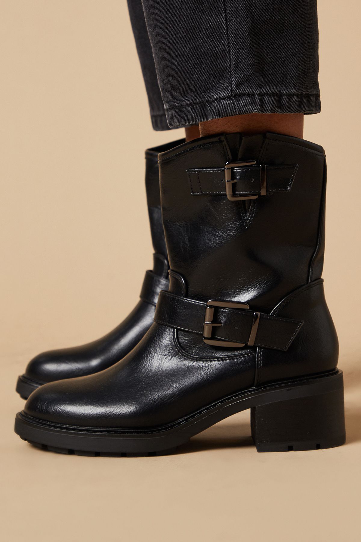 Oasis Oscar Buckle Detail Biker Boots