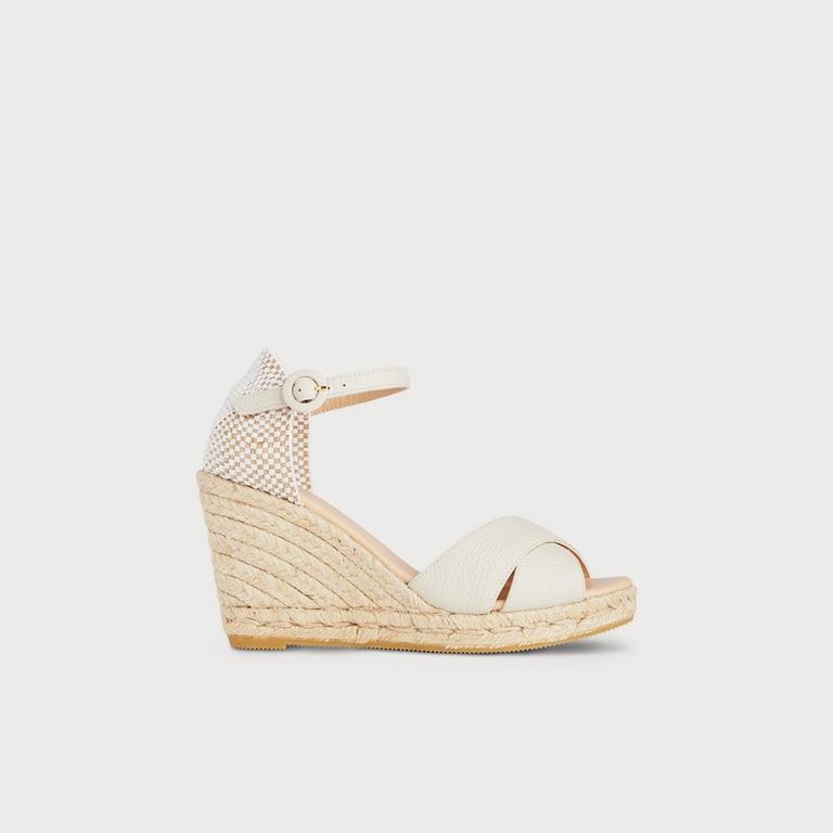 Angele Ivory Leather Wedge Espadrilles