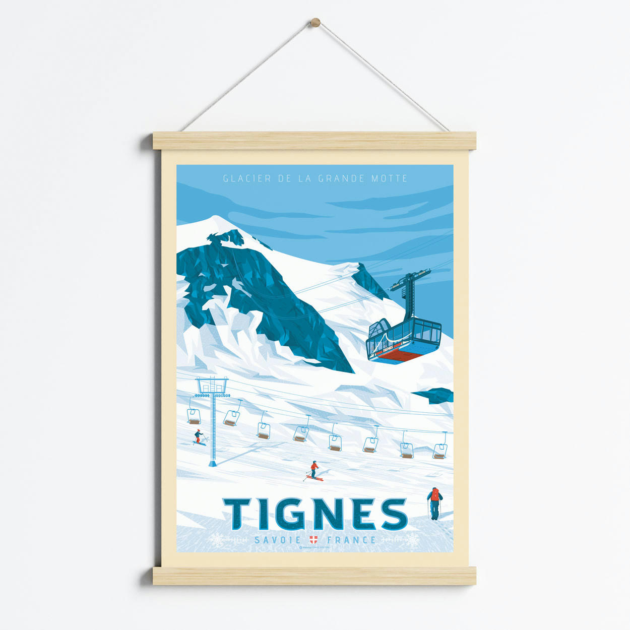 - Affiche Tignes France + Cadre Magnétique (Bois) 50x70 cm