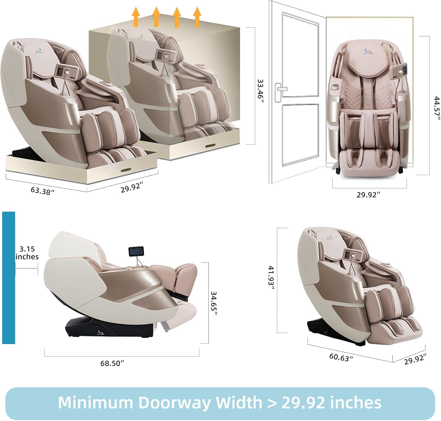 MassaMAX MT339 4D Massage Chair, Full Body Recliner with Auto Footrest, Zero Gravity, OTA Cloud Tech, SL Track, Deep Yoga Stretch, 27 Modes, APP, AI Control, and Heating (Golden)