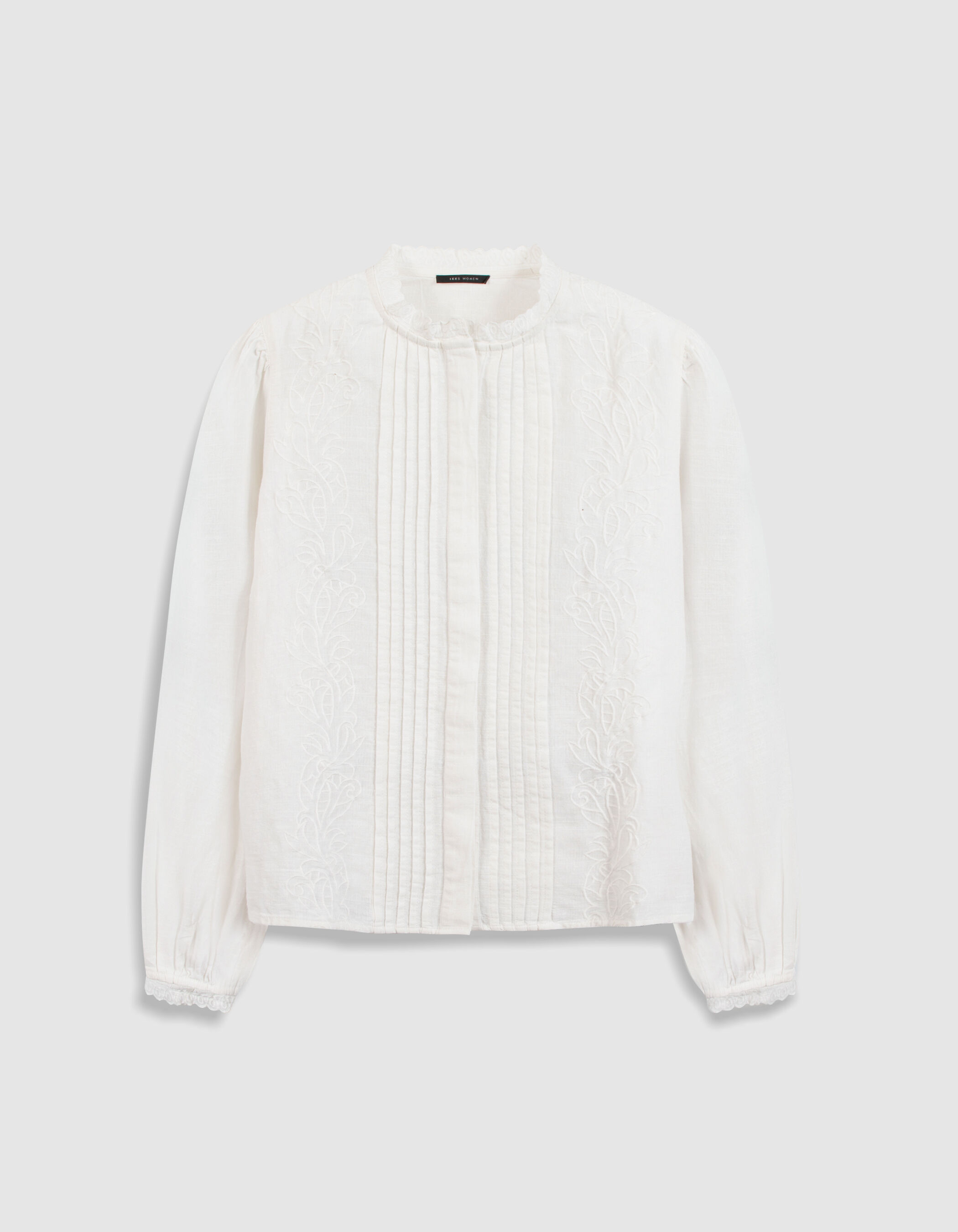 Blouse blanche broderies et plis plats Femme