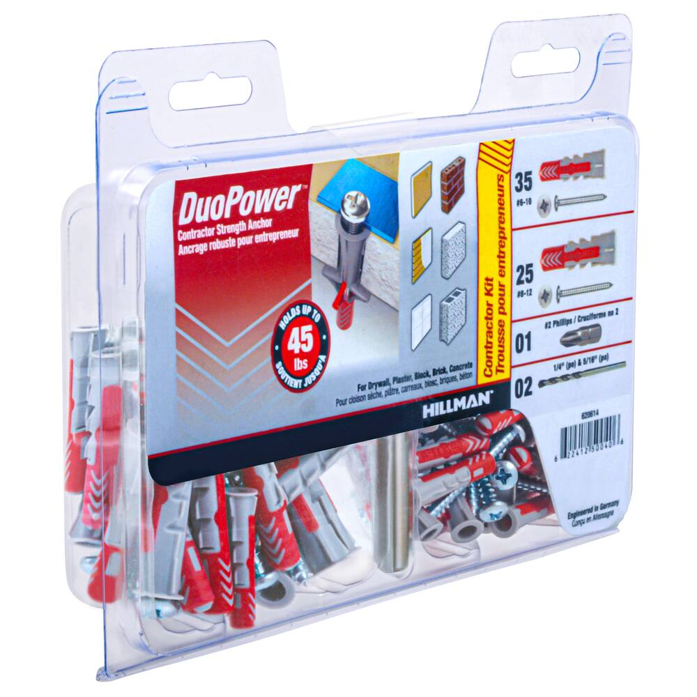 Hillman DuoPower #6-10 & #8-12 Kit, Multi-Material Anchor, 45-lb Cpacity, 60-pk