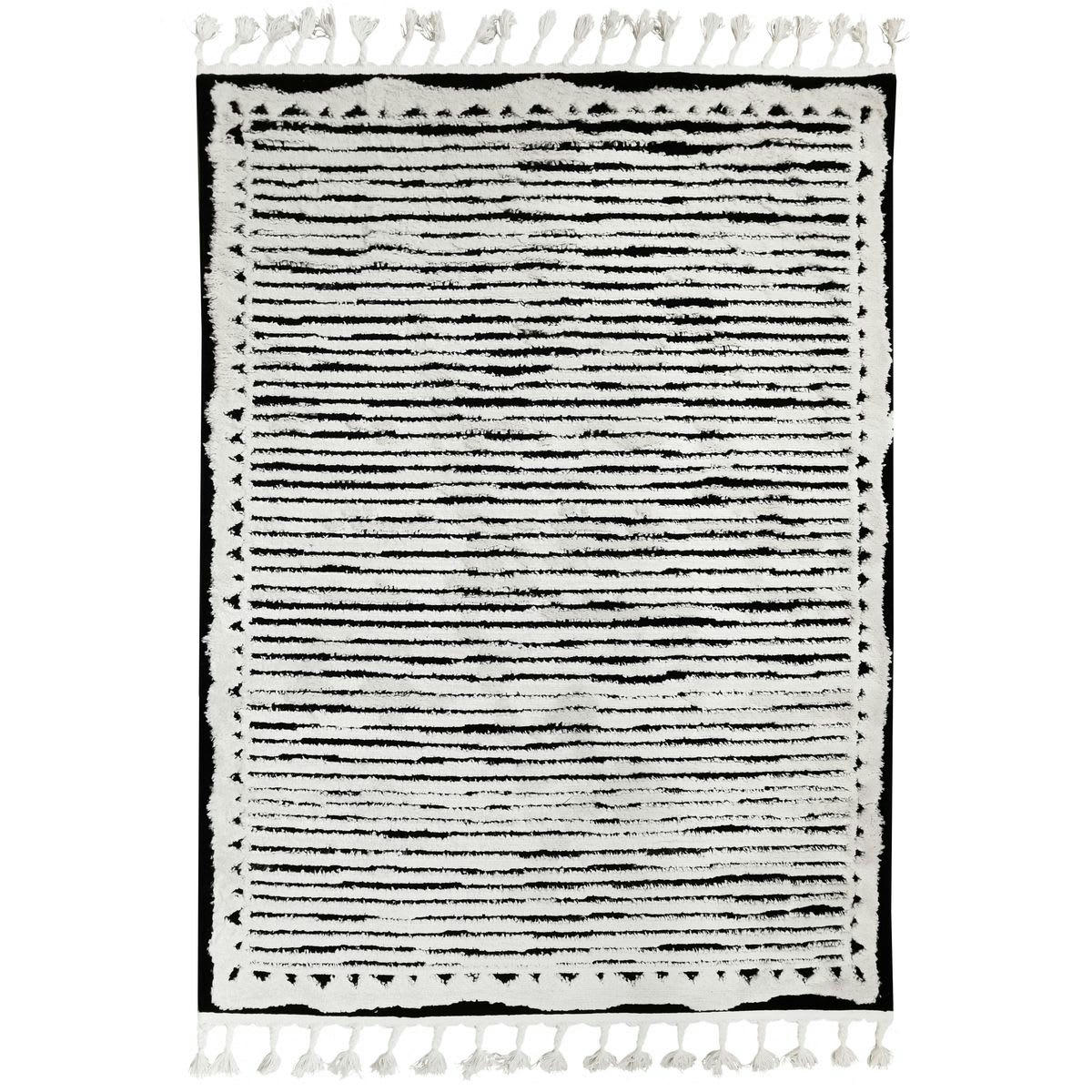 GRAPHICA - Tapis effet relief motifs traits blanc noir 120x170