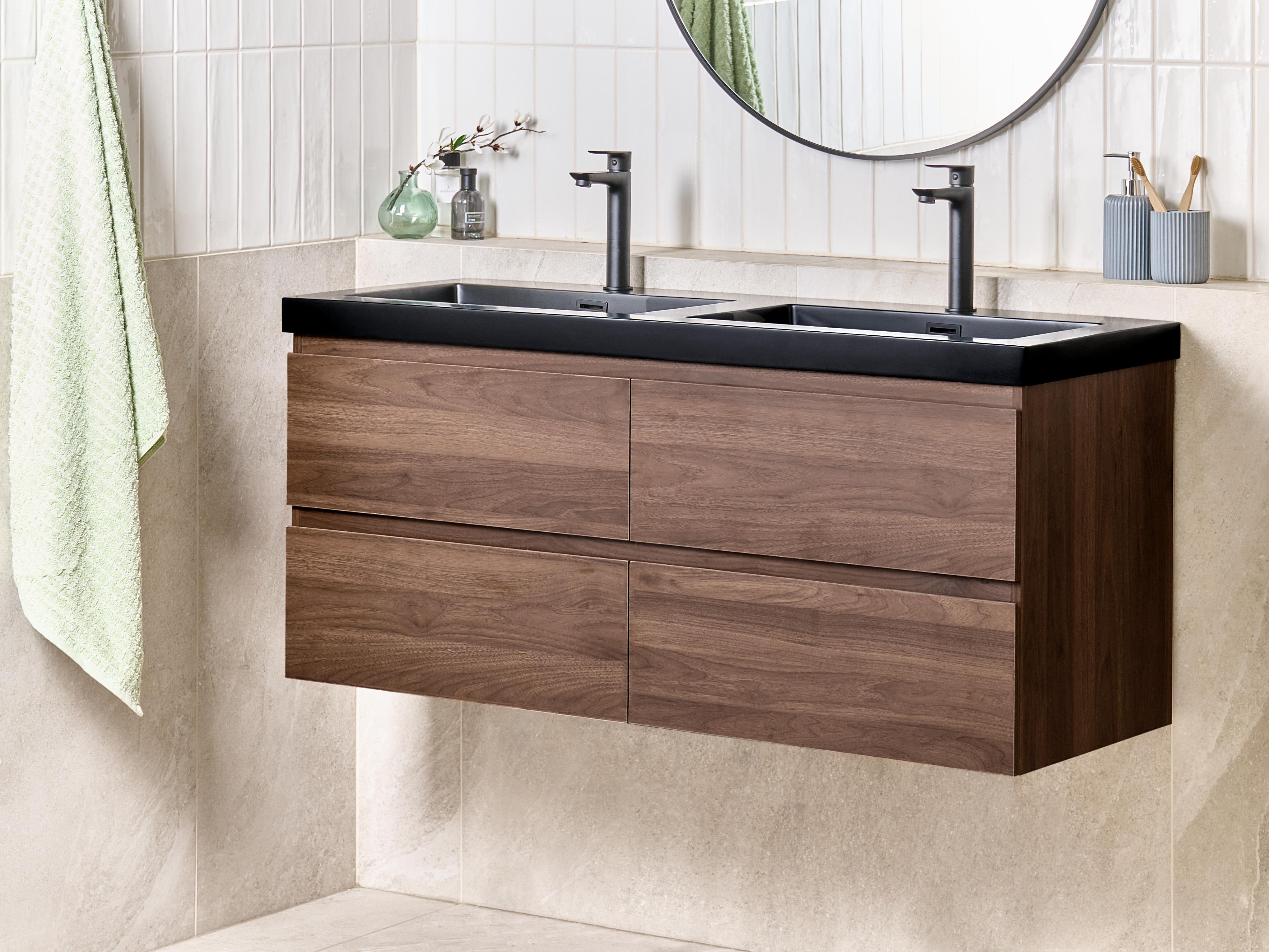 Wall Mounted Double Basin Vanity Unit CARDIEL Dark Brown