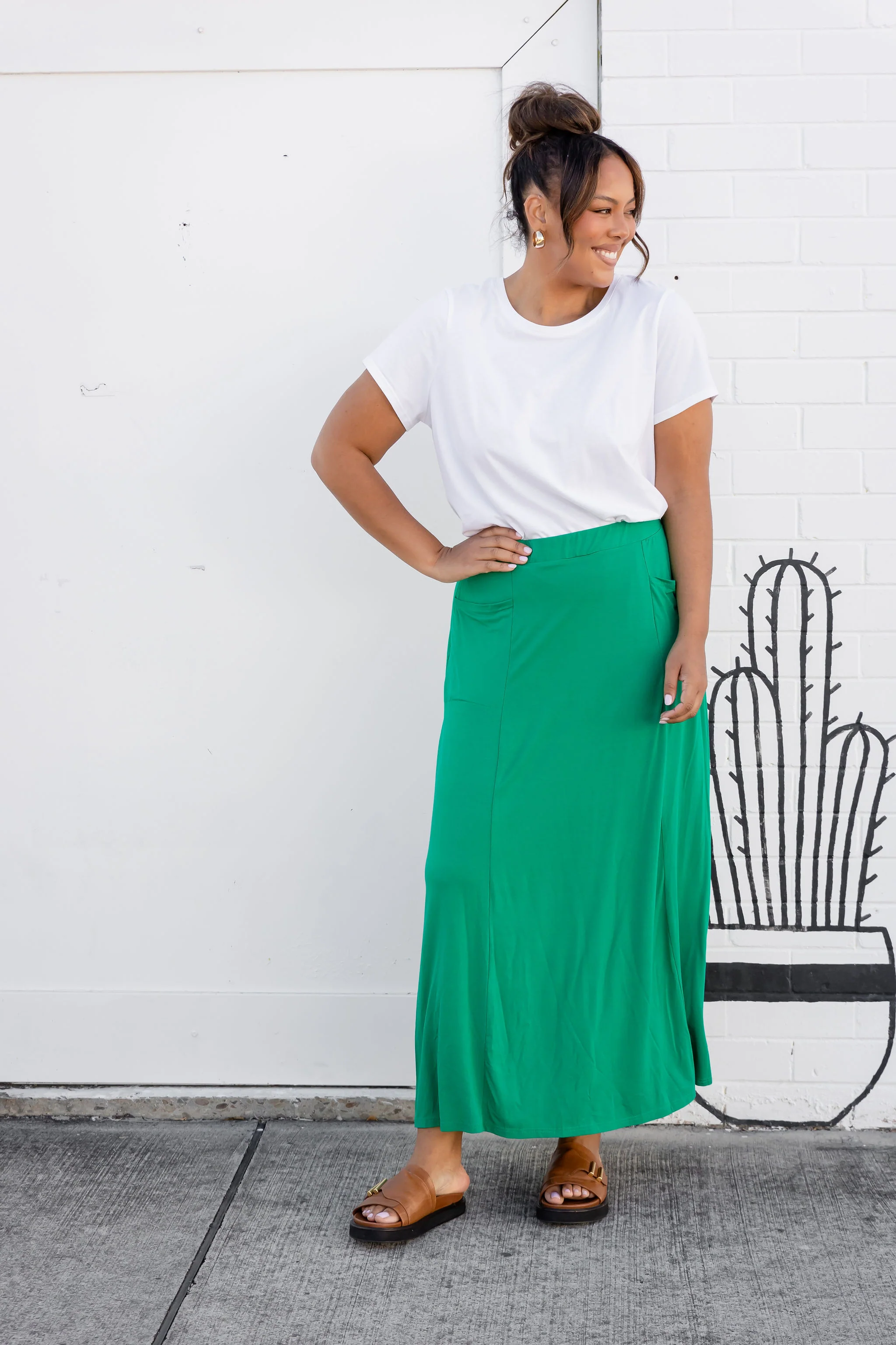 Olivia Maxi Skirt in Jade Green