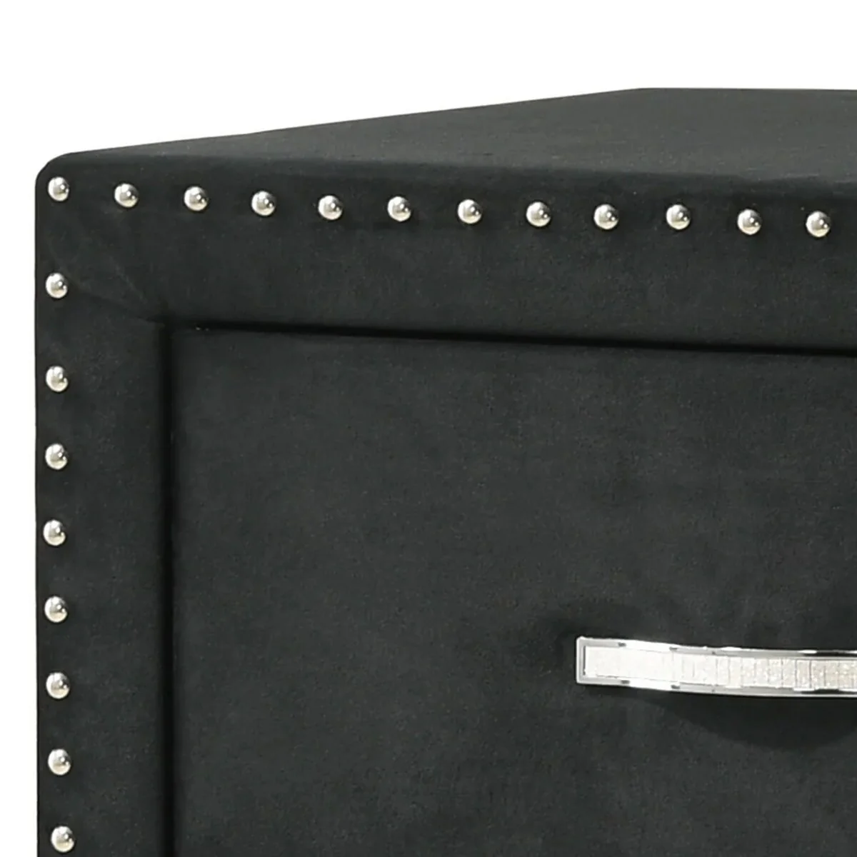 Moha 28 Inch Nightstand, Wood, 2 Drawers, Metal Handles, Black Velvet