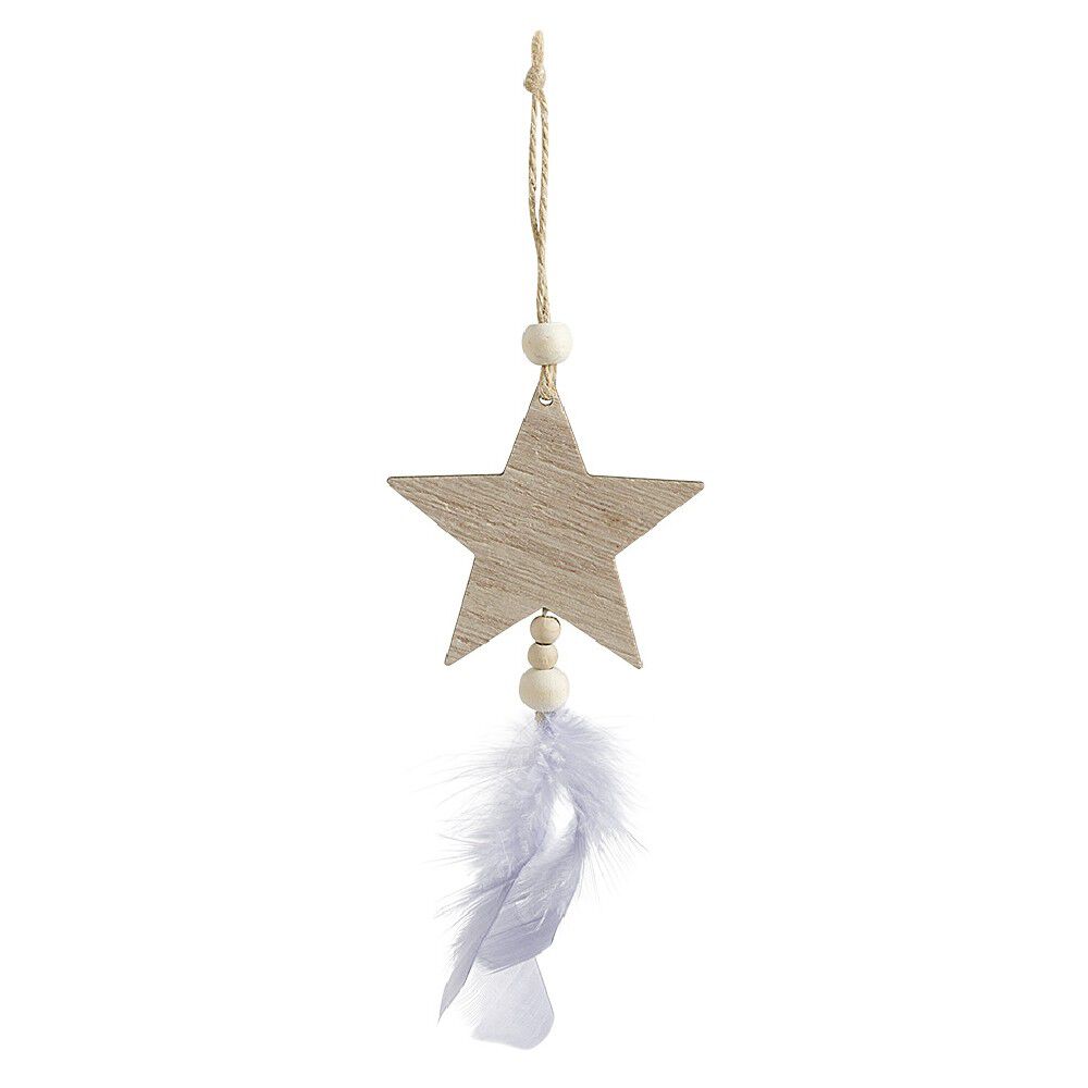 Suspension étoile en bois décor plumes gris naturel