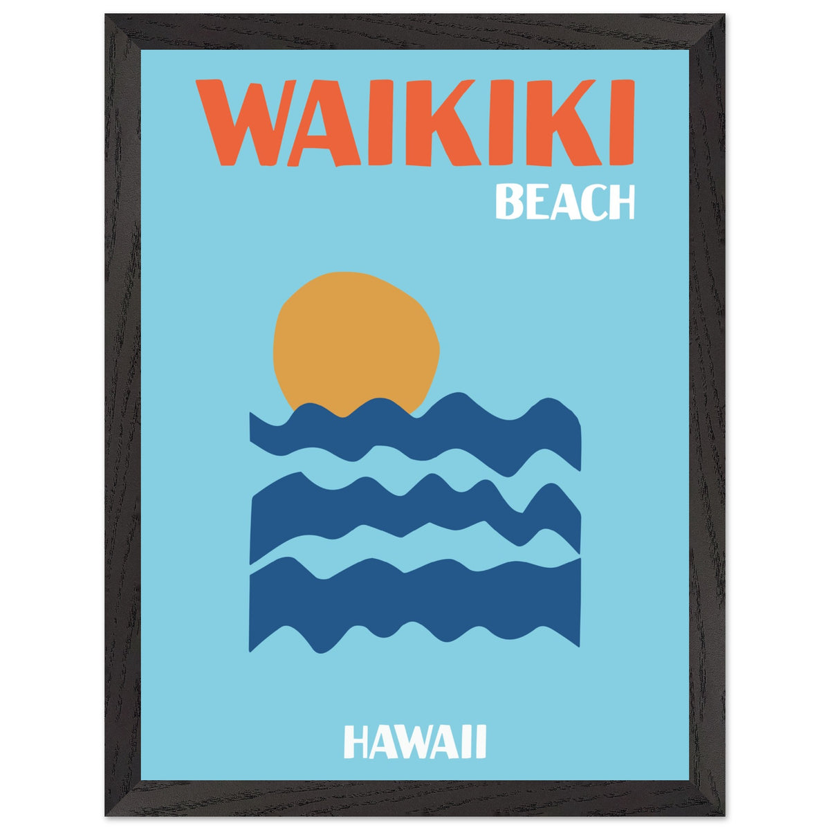 Artfulprints Poster met Lijst Hawaii - Waikiki Beach  - 30x40 cm - Blauw