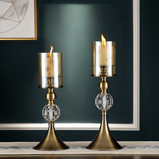 SOGA 2X 43cm Glass Candle Holder Candle Stand Glass/Metal