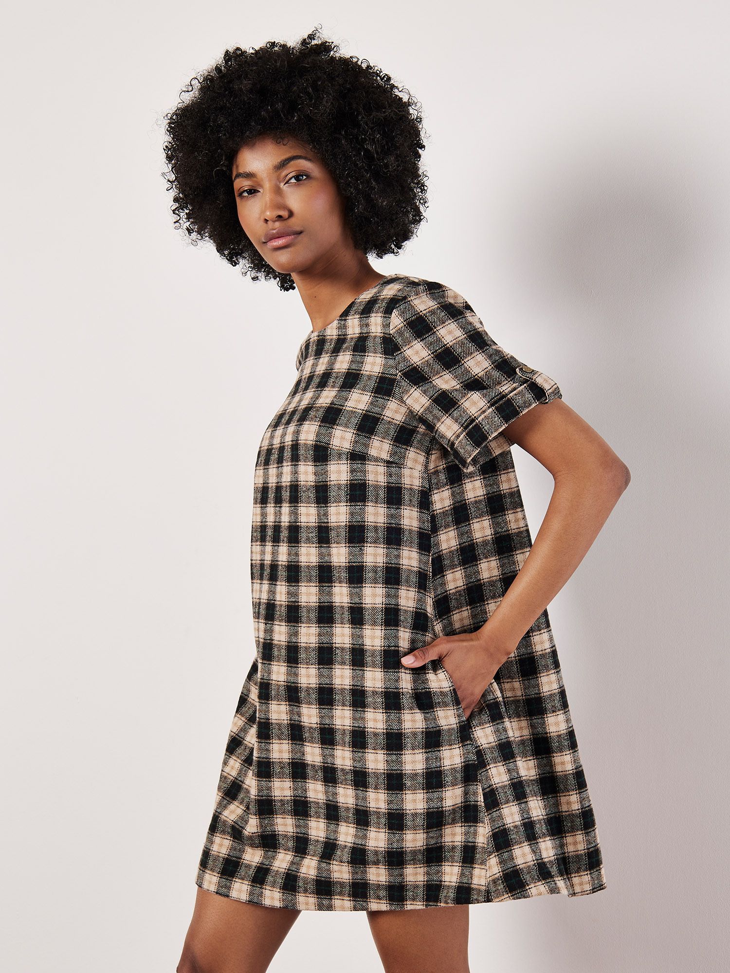 Apricot Check Print Swing Mini Dress