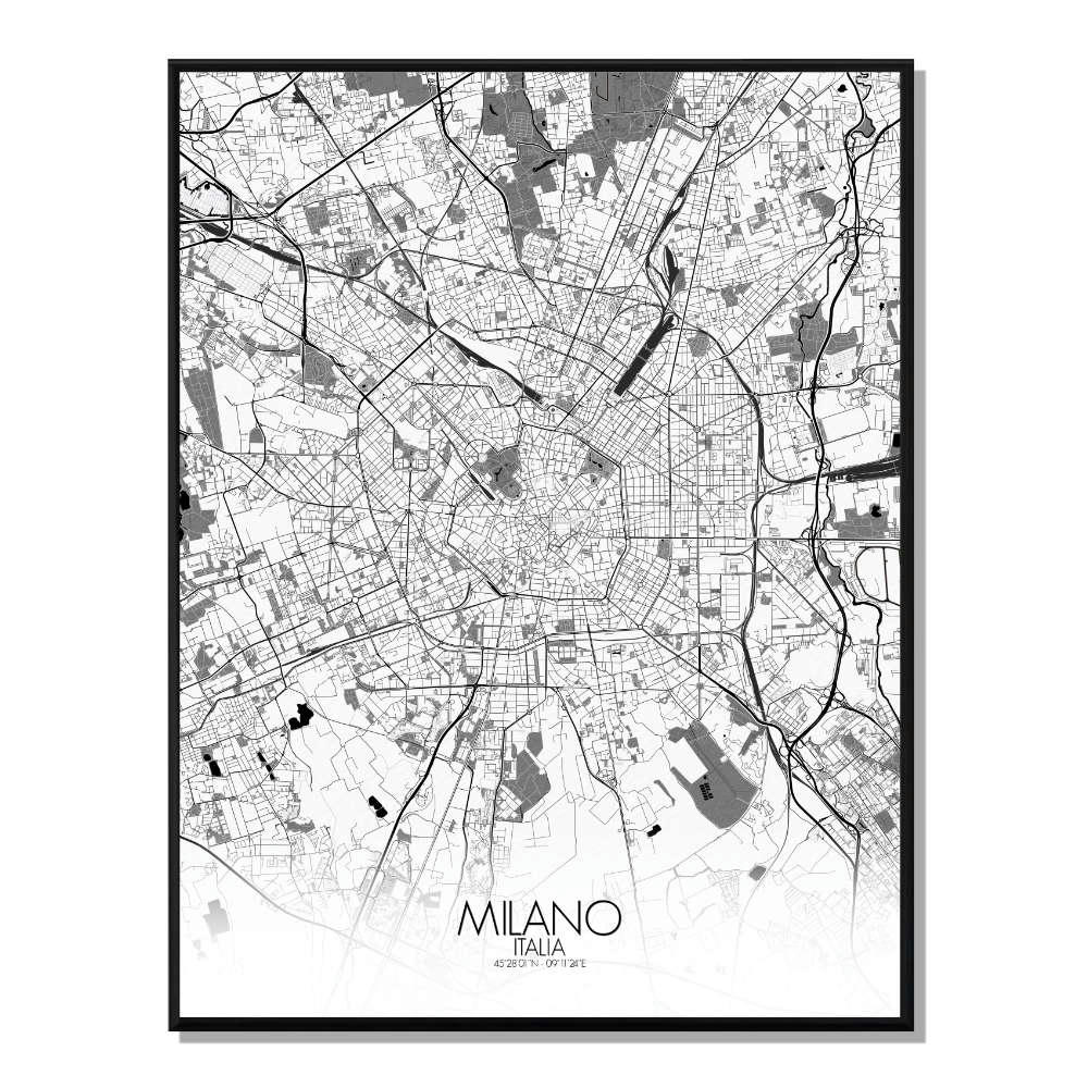 - Affiche Milan Carte N&B 40x50