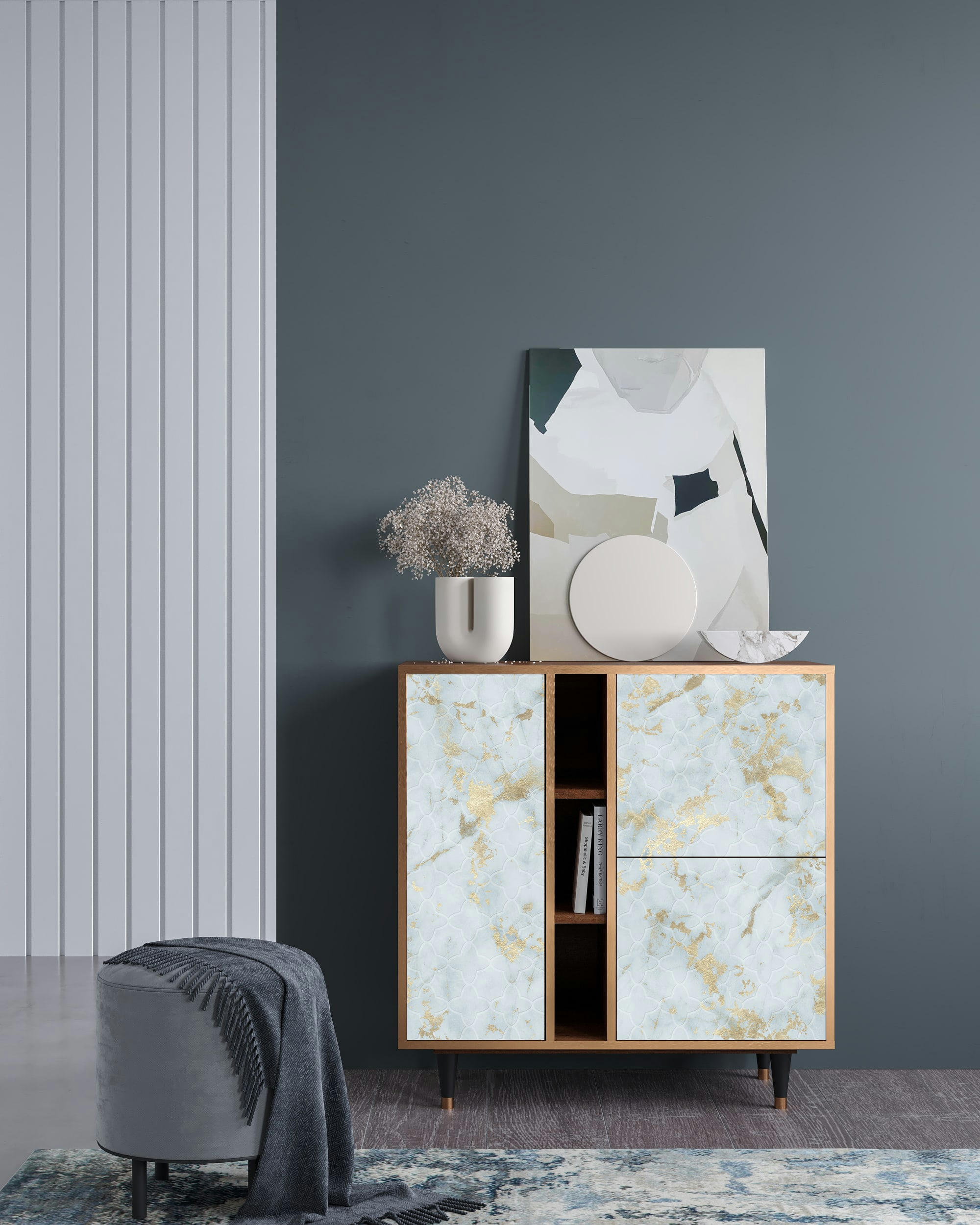 GOLDEN WAVES - Buffet  blanc clair 3 portes L 94 cm