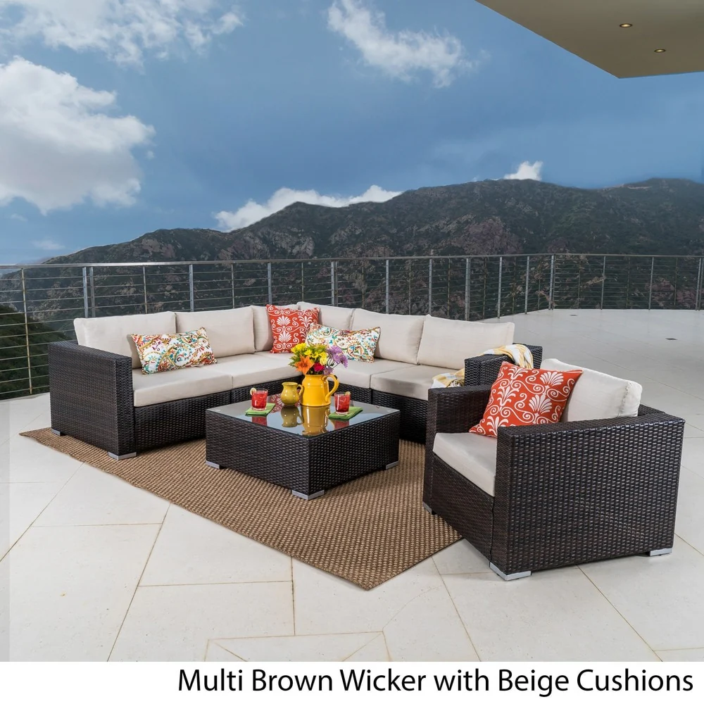 Christopher Knight Home Santa Rosa Outdoor 7-piece Wicker Seating Sectional Set