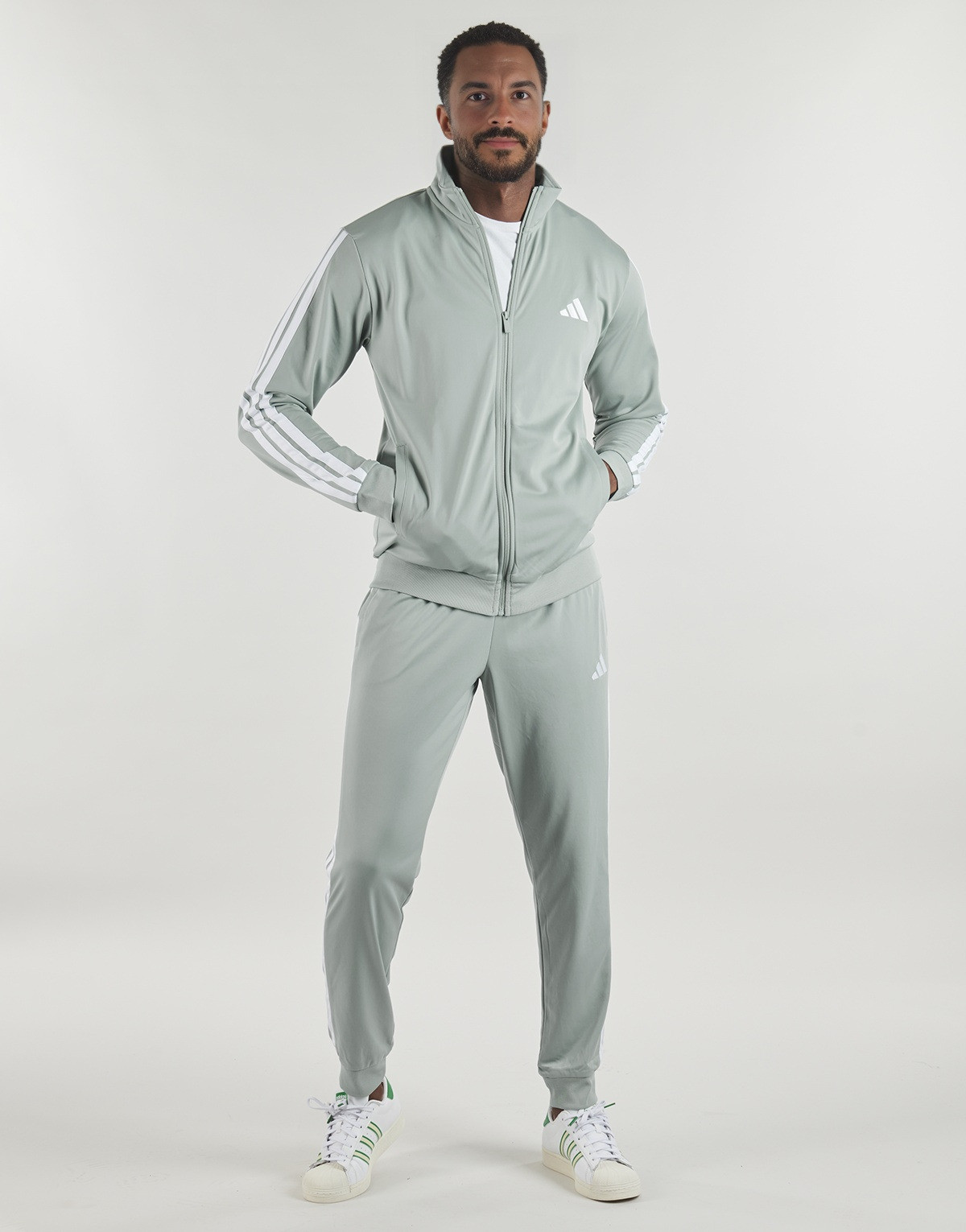 adidas - Sportswear Basic 3-Stripes Tricot Track Suit - Grey / White