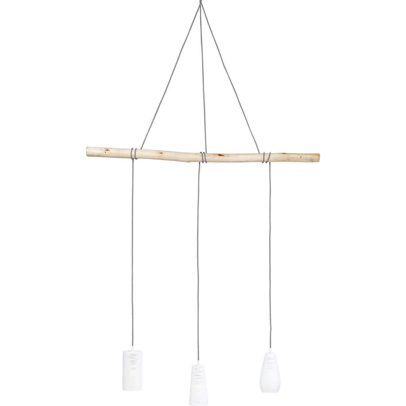 DINING - Suspension 3 abat-jours en porcelaine et eucalyptus