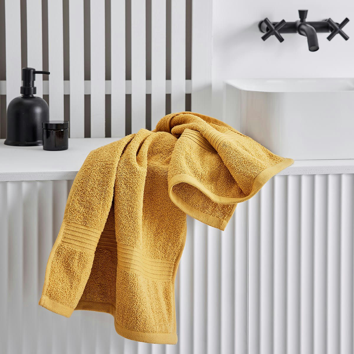 MEVAK BAÑO - Serviette de bain uni en coton jaune 50x90