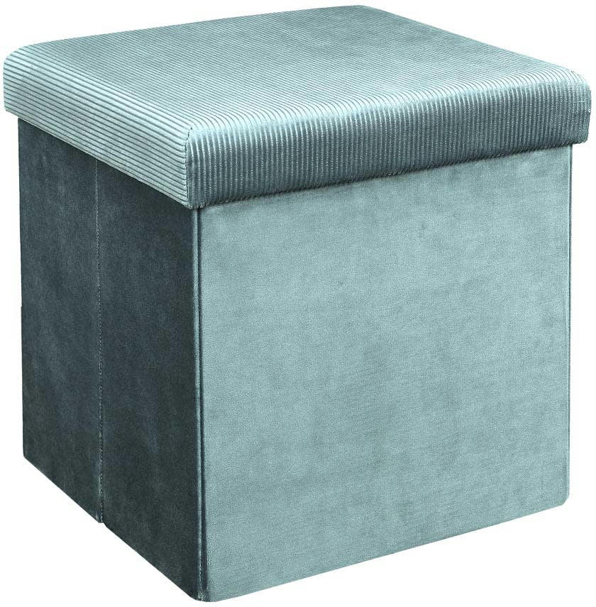 GIULIA - Pouf coffre pliable en velours design L. 38 x H. 38 cm bleu