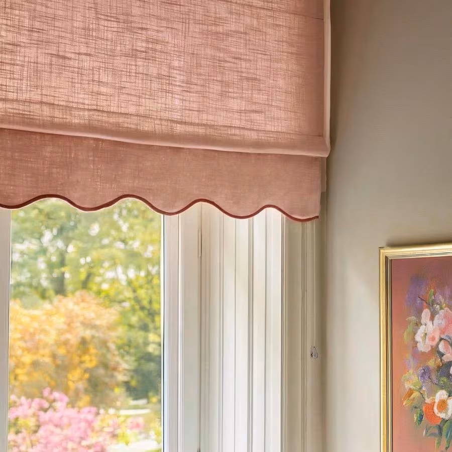 Scallop Edge Roman Shades With No Line Pink Linen Roman Blinds Custom Roman Shade With Chain Mechanism Nursery Roman Shade with Hardware