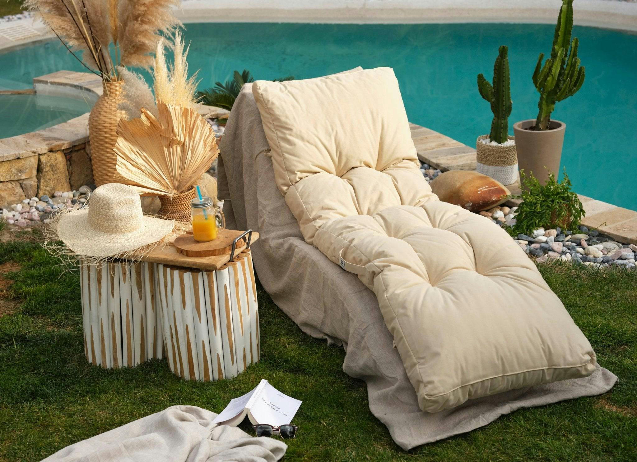 - Coussin pour bain de soleil en polyester 185 x55cm beige clair