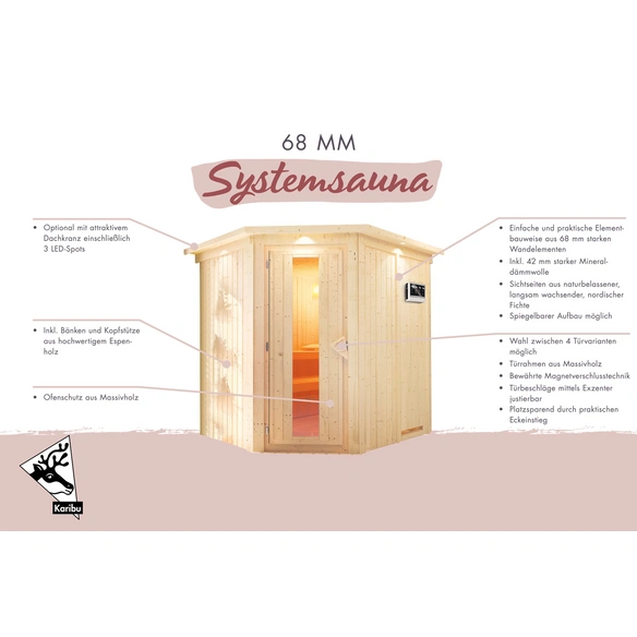 Sauna »Maardu«, inkl. 9 kW Bio-Kombi-Saunaofen mit externer Steuerung, für 3 Personen