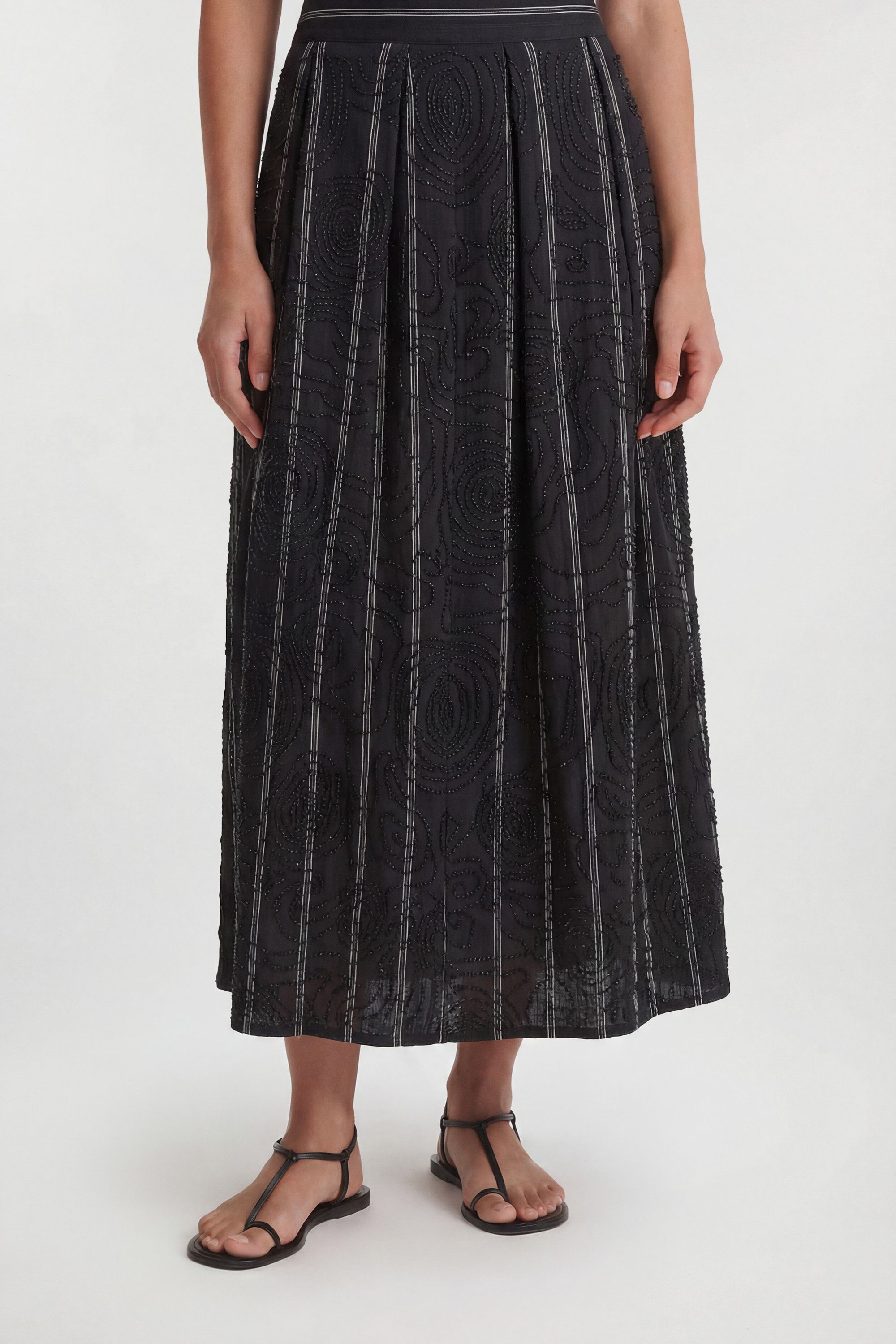 KarenMillen Beaded Pinstripe Full Midi Skirt