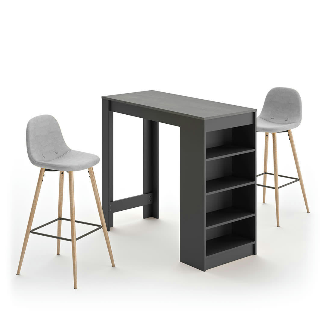 COCOON - Table bar effet bois noir et béton - gris clair