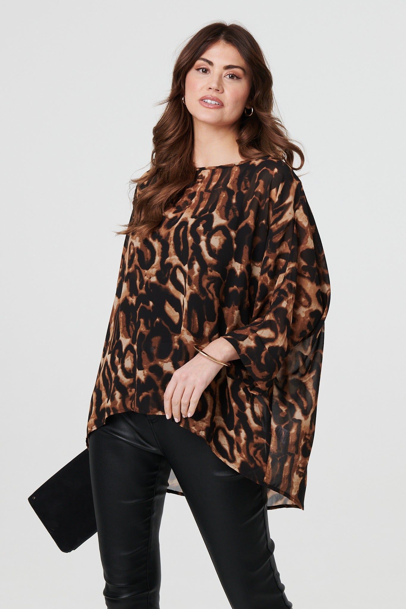 Izabel London Animal Print 3/4 Sleeve Blouse Top