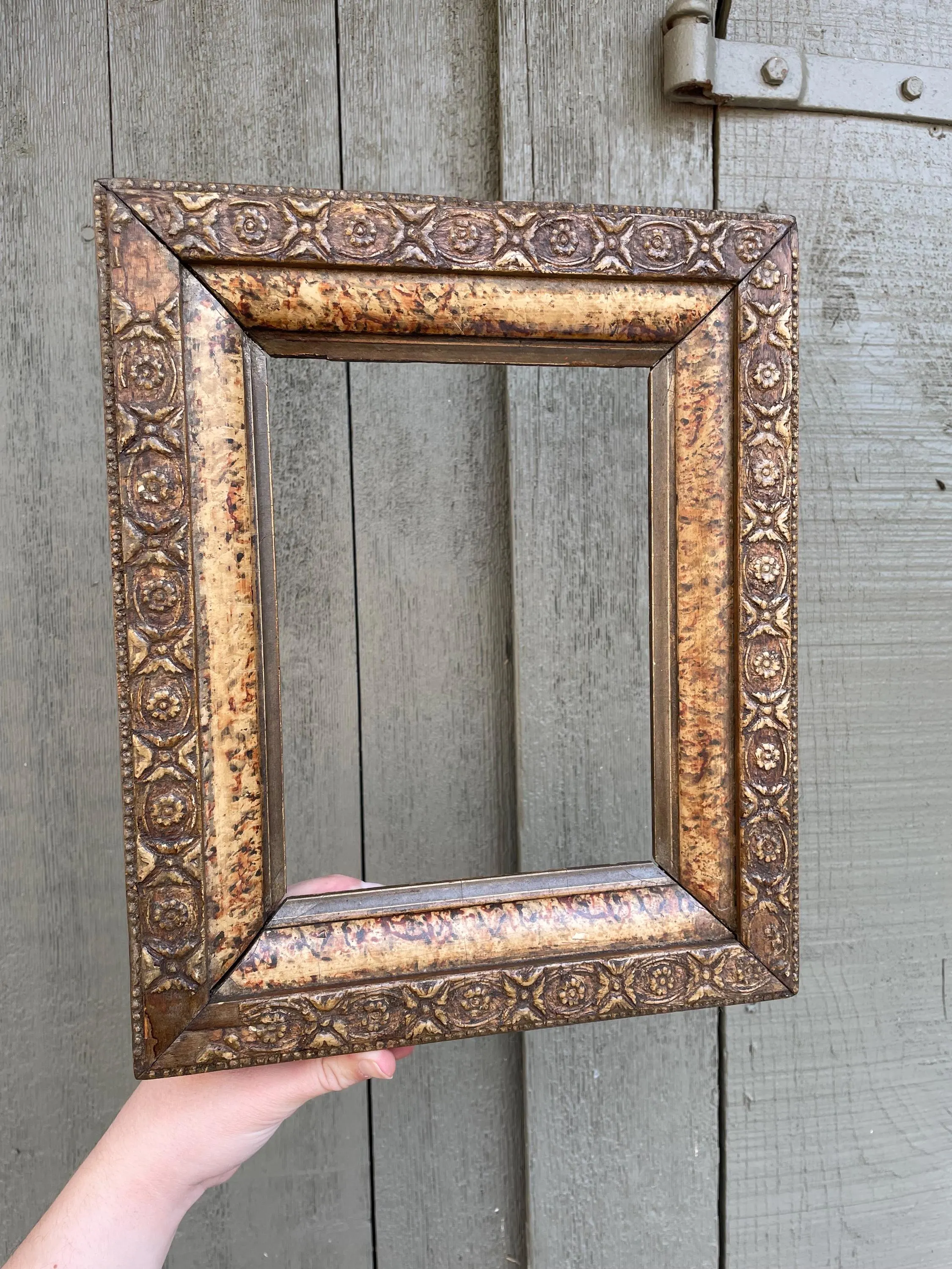 Antique Wooden Frame Carved Florals Marbled Border 6