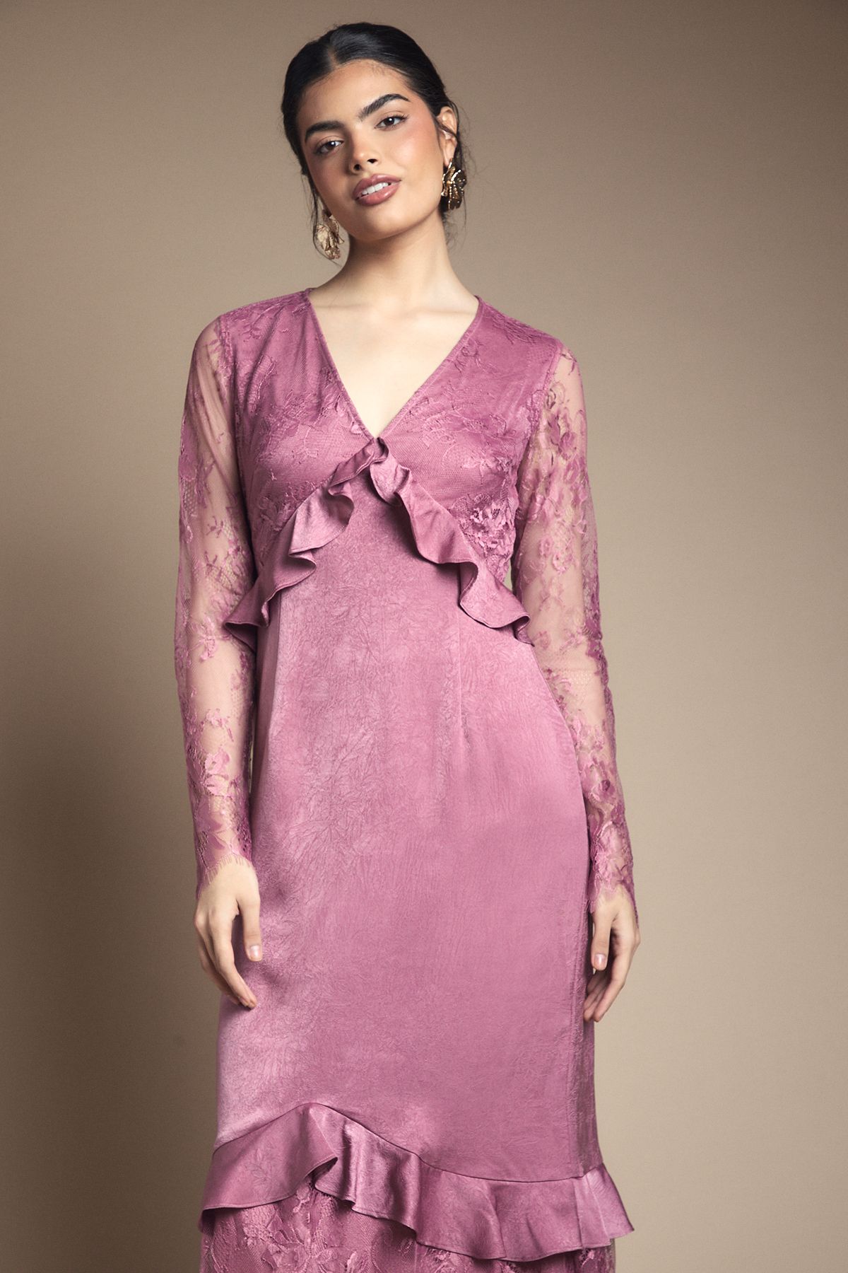 Oasis Lace Panel Detail Frill Hem Midi Dress