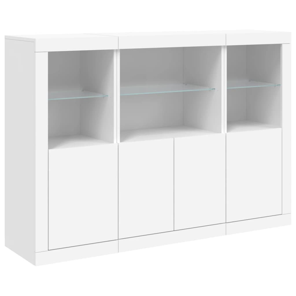 3x Szafka Komoda Regał Biała LED Szklana 142.5x37x100 cm do Salonu Pokoju