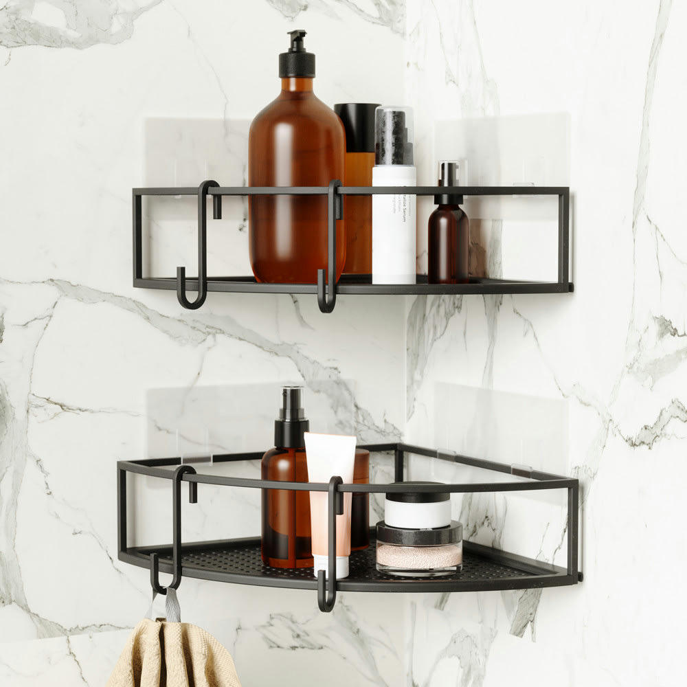 CUBIKO - Lot de 2 étagères d'angle métal noir 23x23x8cm