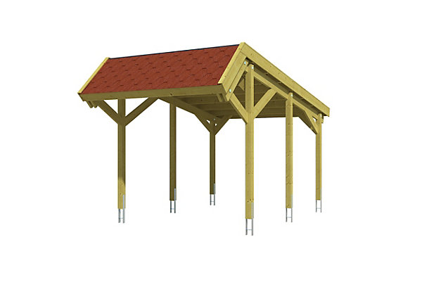 Carport SKAN HOLZ Harz 321x560cm, avec bardeaux rouges, bois résineux imprégné vert