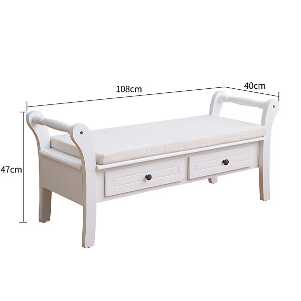 Banc de Jardin Coffre 2 Tiroir Bois Blanc Provençal 47,5x108,5x40
