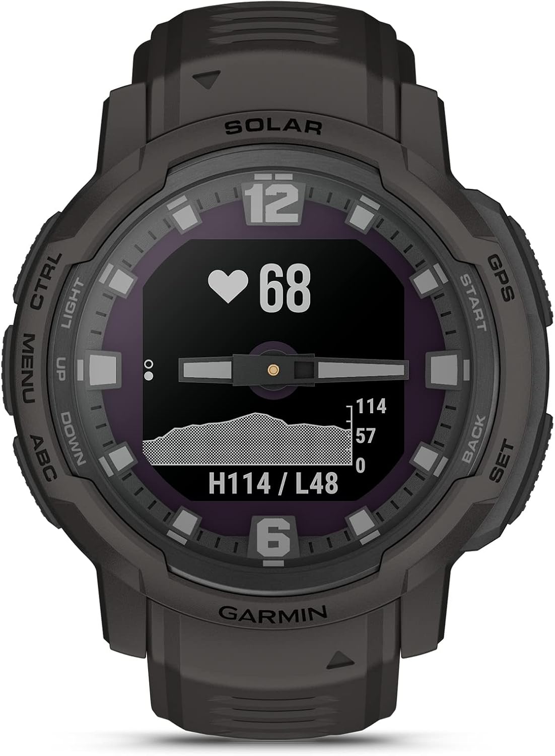 Garmin Instinct Crossover Solar  Rugged Hybrid Smartwatch with Solar Charging Capabilities  Analog Hands and Digital Display  Graphite