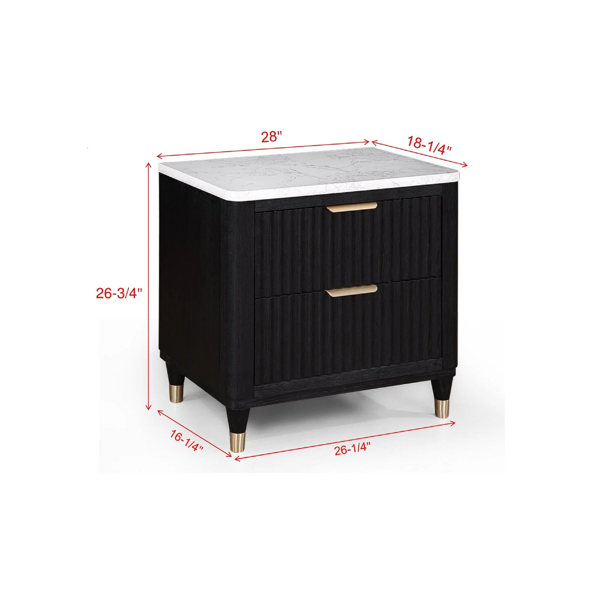 1pc Contemporary 2-Drawer Nightstand Top Metal Knobs Modern Design Wooden Bedroom Furniture