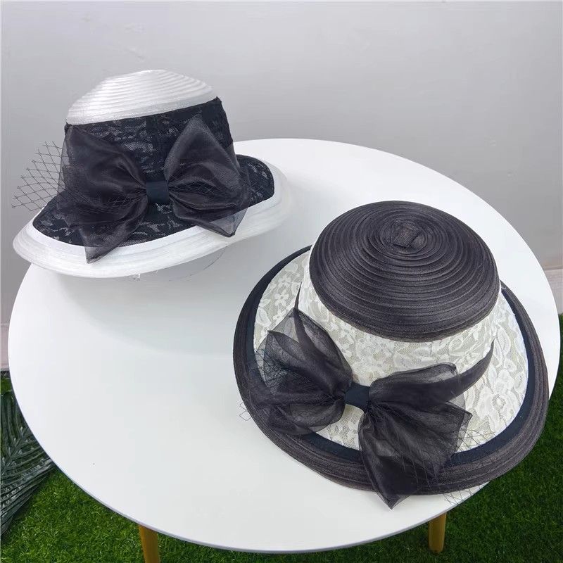 PEACH ACCESSORIES Floral Lace Sun Hat with Oversized Bow