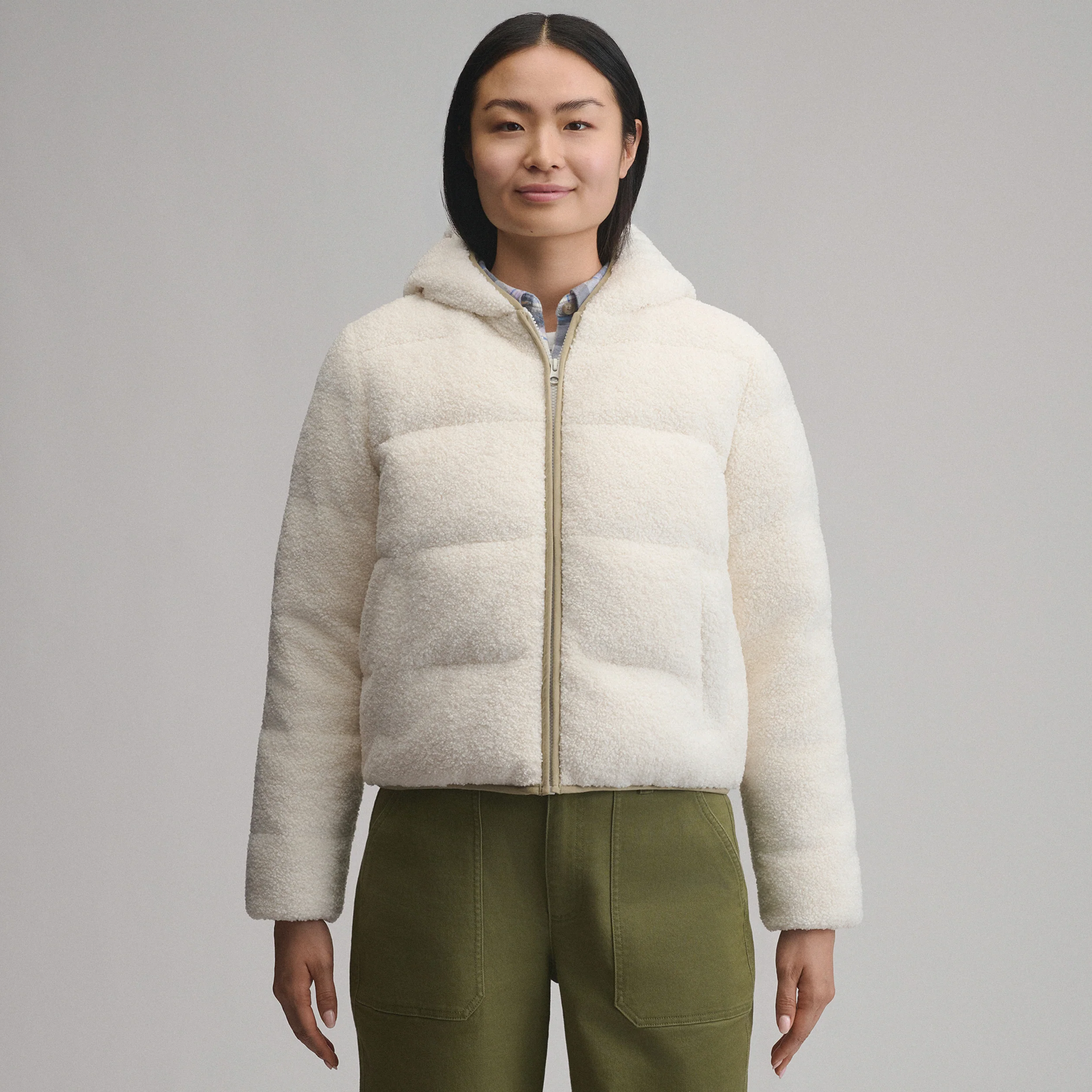 Women's Plush Puff Jacket - Faux Shearling
