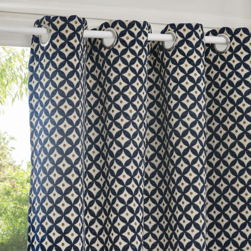 - Rideau bleu motifs graphiques à l'unité 140x250