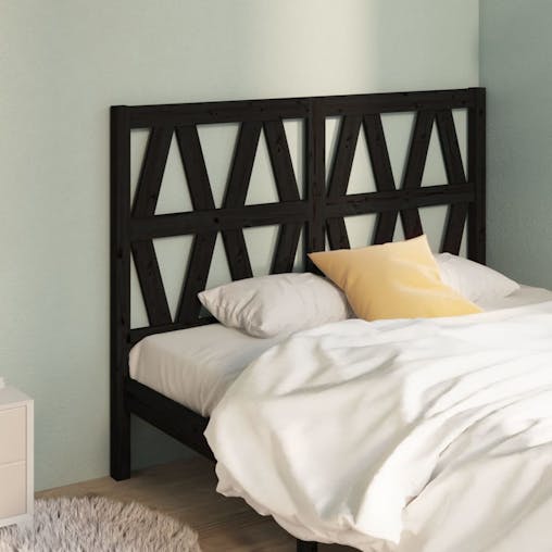 NNEVL Bed Headboard Black 141x4x100 cm Solid Wood Pine