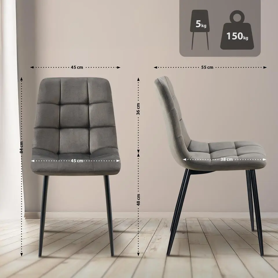 CLP Eetkamerstoel Antibes zwart Frame - Fluweel - antraciet