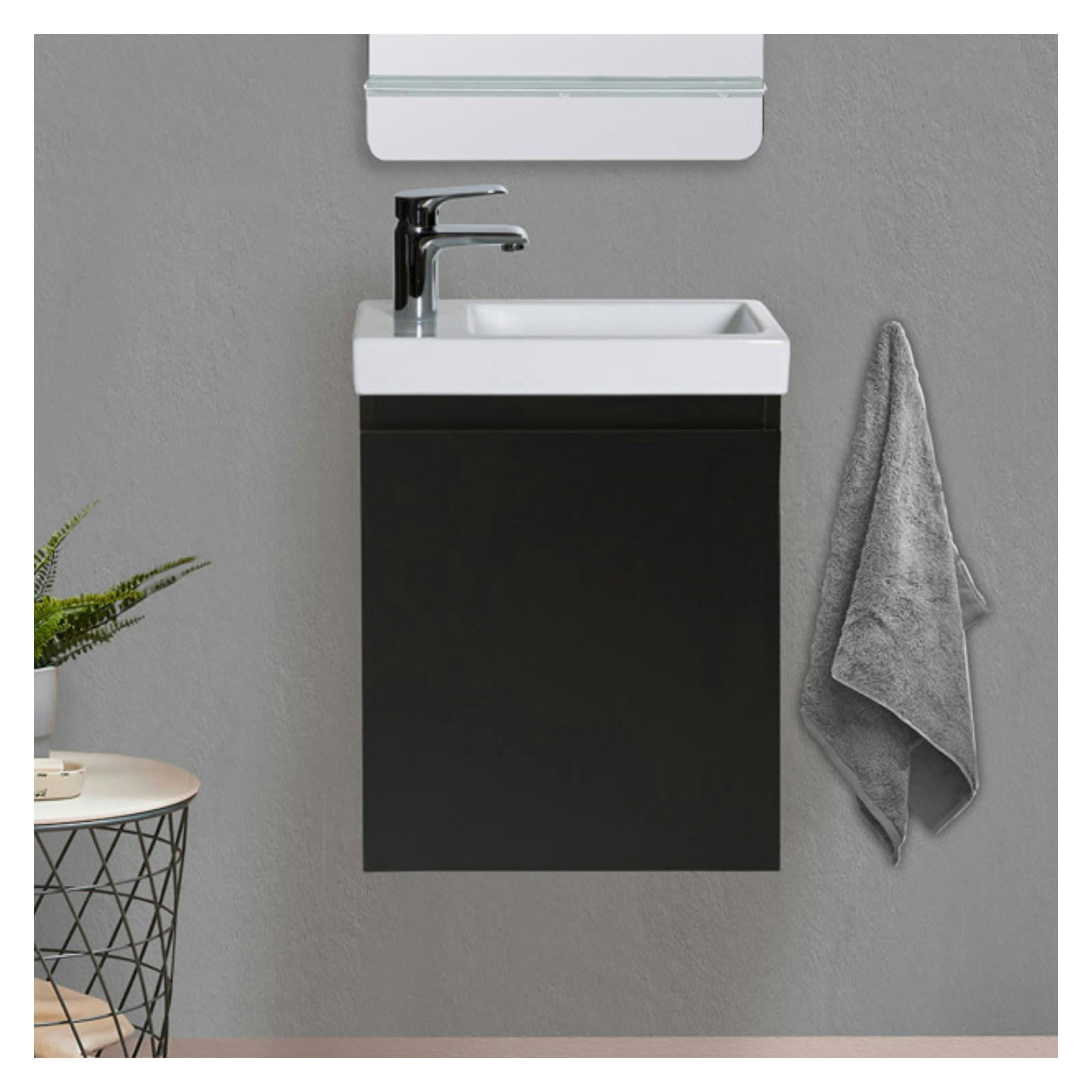 LISA - Meuble lave-mains  noir + robinet chromé