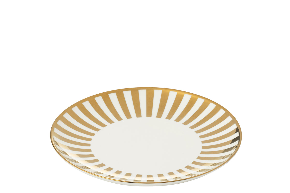 J-Line bord Gestrepen - porselein - goud/wit - medium - doos van 4
