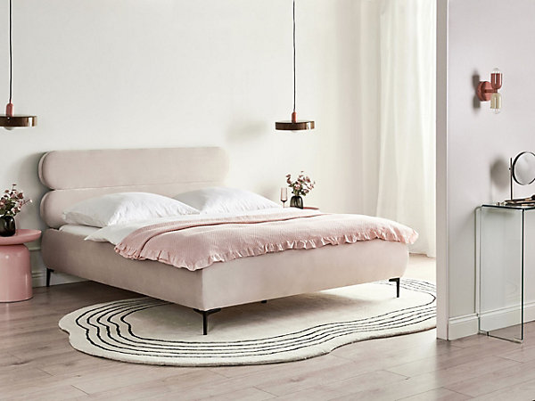 Lit avec sommier Velours LESSAY 160 x 200 cm Beige clair